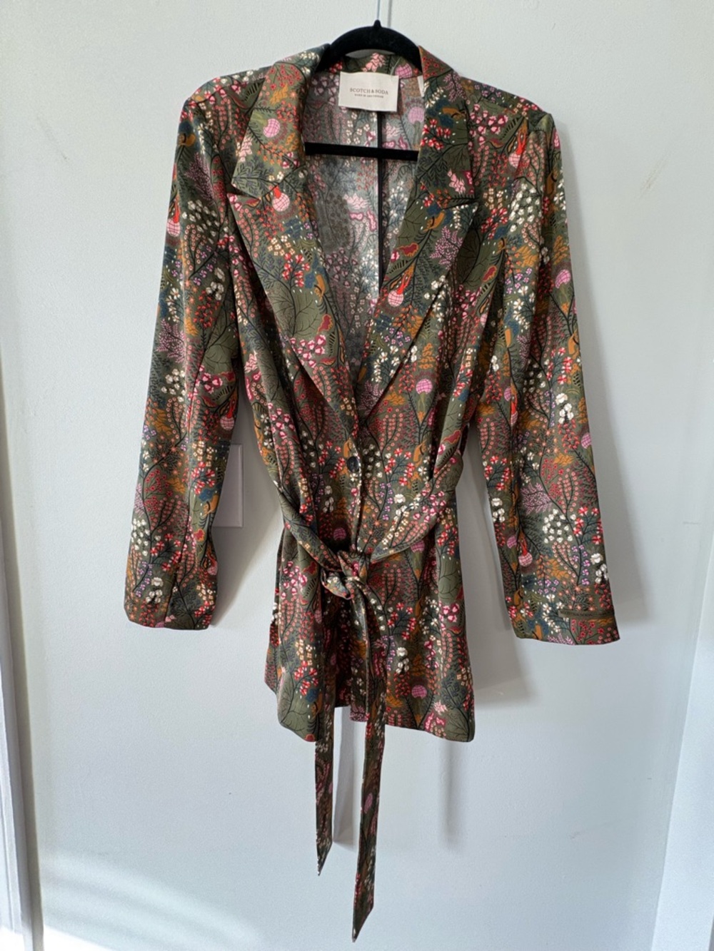 Scotch & Soda Olive Green Floral Wrap Jacket with Pink Accents